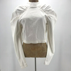 Culpos X INC International Concepts Top Womens Off White Denim Puff Sleeve Zip